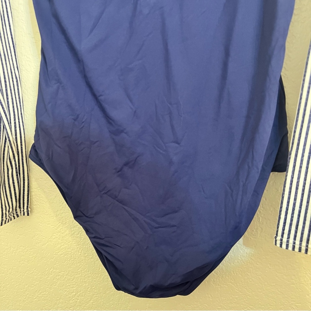 Roxy swim one piece Navy White Striped Long Sleeve Rash guard beach summer - Picture 11 of 11